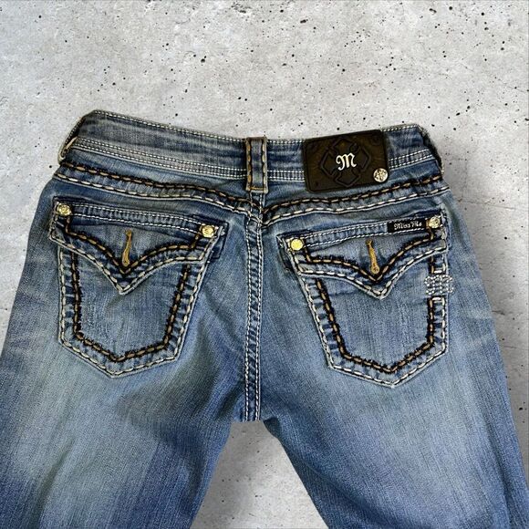 Miss Me Size 27 Skinny Jeans White Stitch Distressed Embellished Bling Y2K - Picture 8 of 11